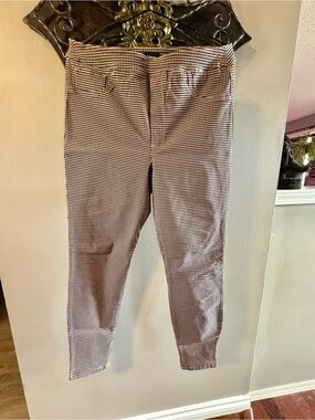 Classic Woman’s Houndstooth Dress Pants - Tan with Black and Burgundy Checkers